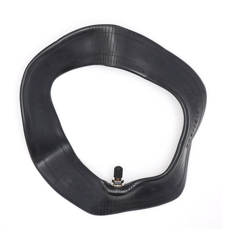 Black inner tube with valve on a white background