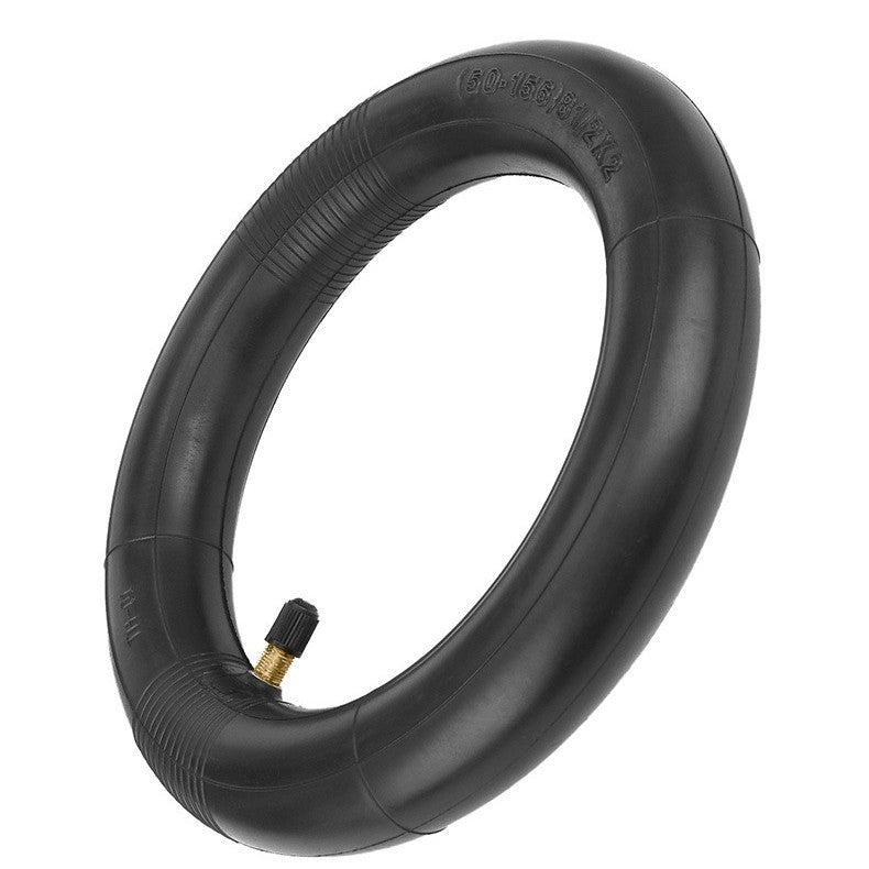 Black inner tube with valve on a white background