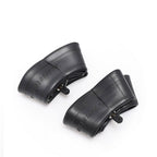 Two black bicycle inner tubes on a white background